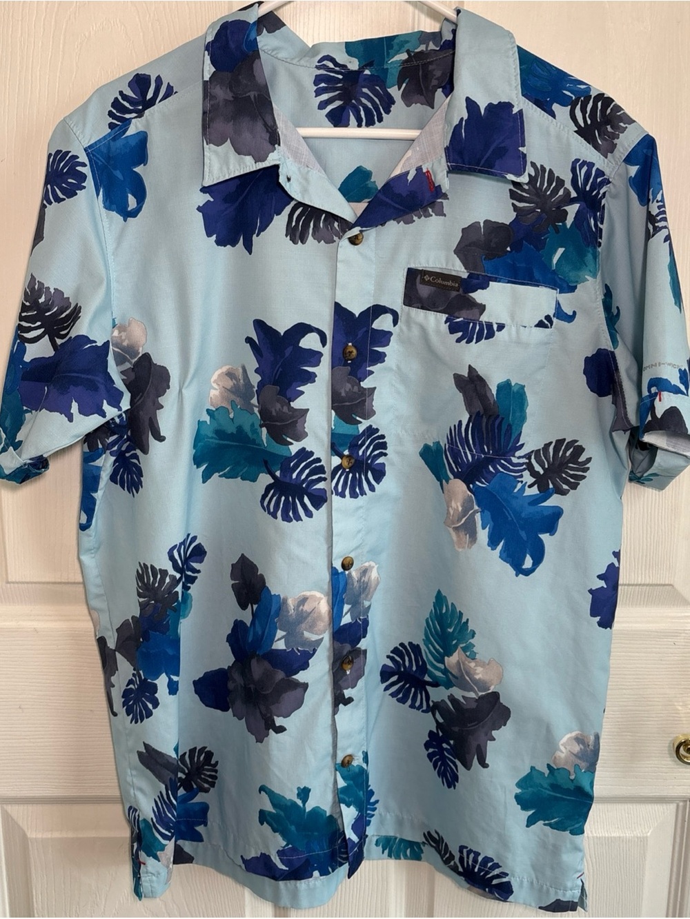 Columbia Light Blue Tropical Floral Button-Down Camp Shirt